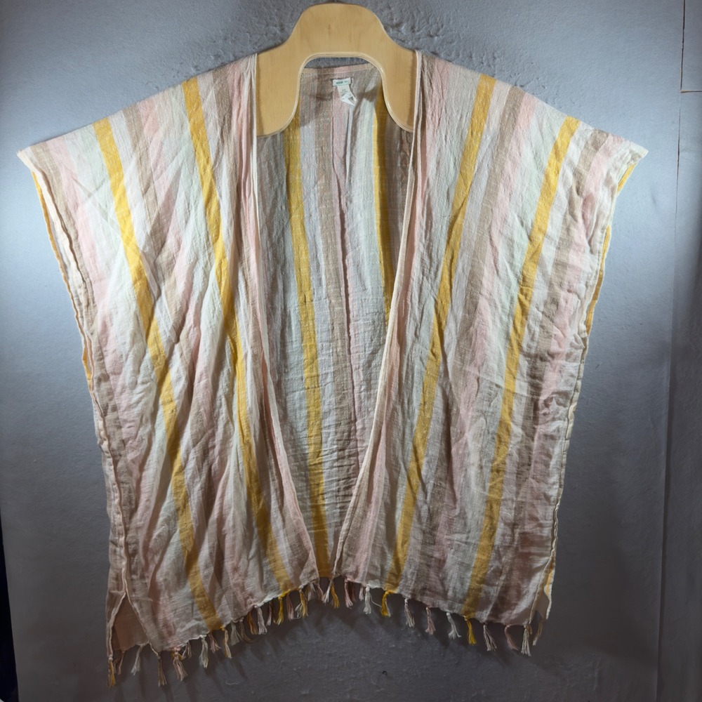 1529 | Aerie Striped Tassel Fringe Cotton Gauze Kimono Wrap Multi O/S